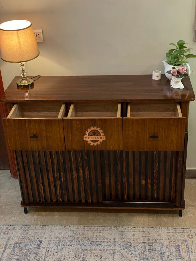 Metalore Wooden Storage Cabinet | 3 Drawer Sideboard | Entryway Console Table | Living Room Storage Furniture Pakistan