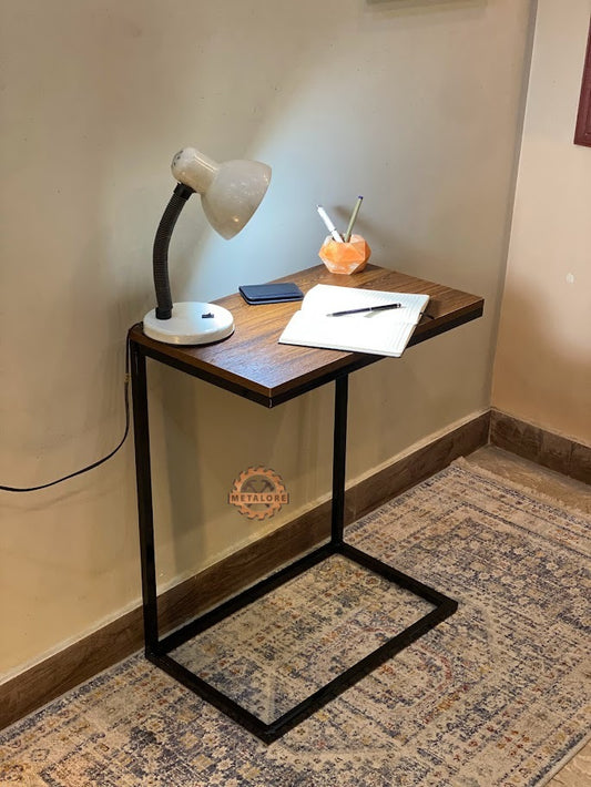 Metalore C Shape Side Table | Sofa Laptop Table | Wood Top Black Metal Frame | Space Saving Furniture Pakistan