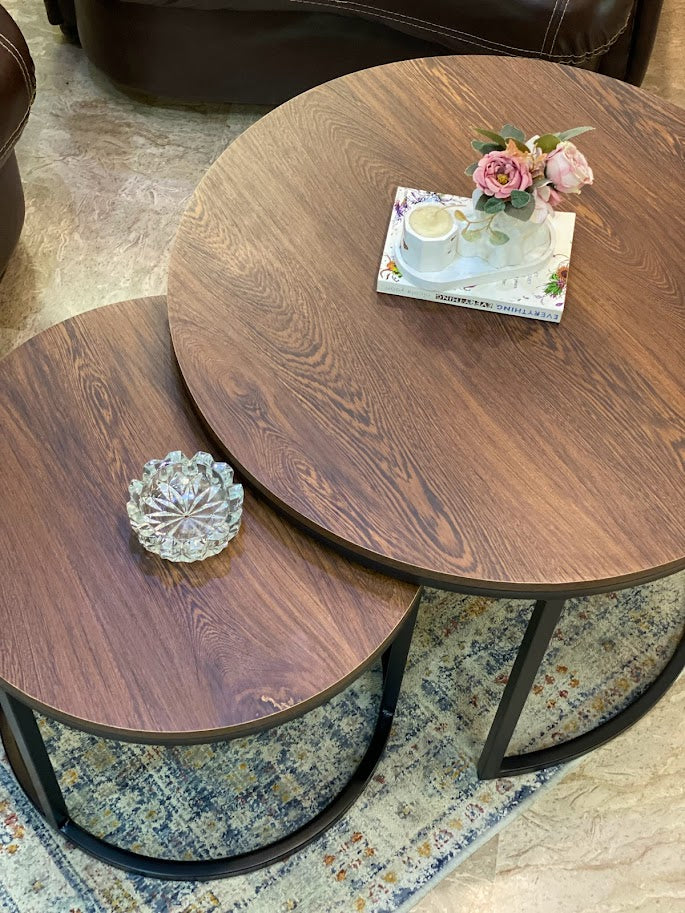 Metalore Tactile Table Set | Nesting Round Center Table | 2 Piece Living Room Table Pakistan"