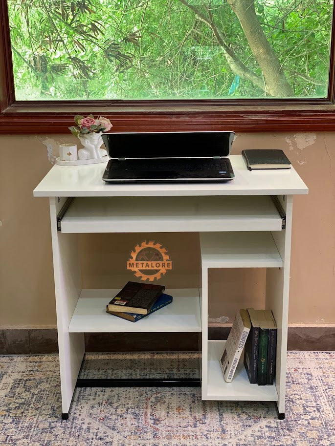Metalore White Computer Table with Storage | Study Desk | Home Office Table | Laptop Workstation Pakistan