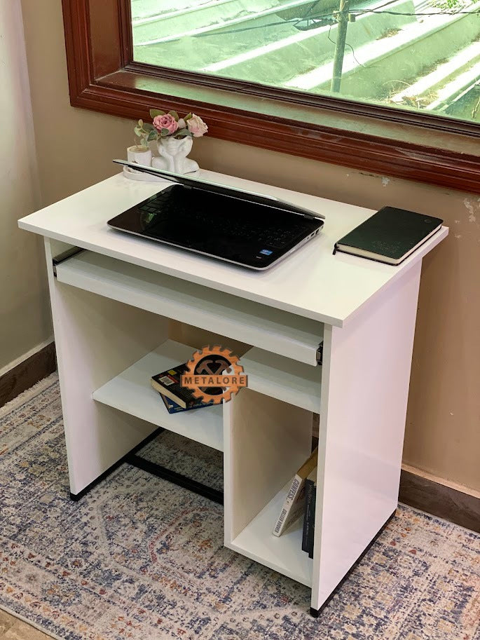Metalore White Computer Table with Storage | Study Desk | Home Office Table | Laptop Workstation Pakistan