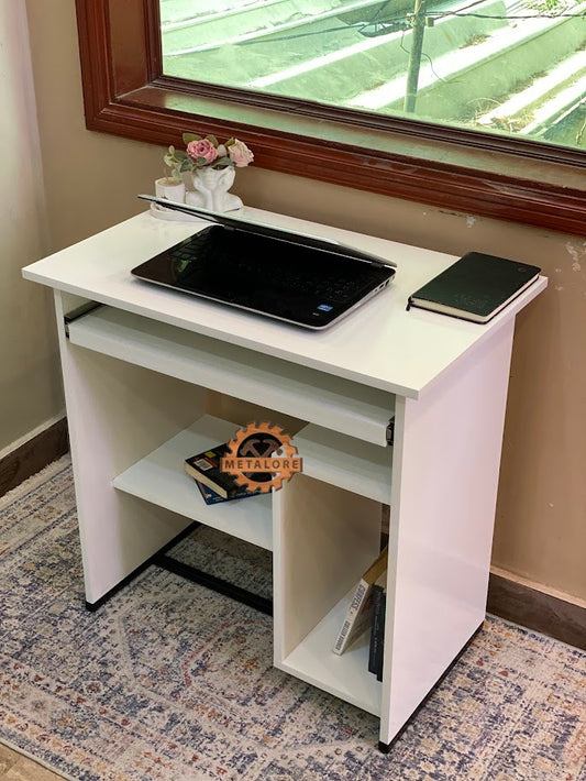 Metalore White Computer Table with Storage | Study Desk | Home Office Table | Laptop Workstation Pakistan