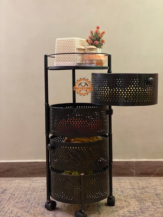 Metalore 3-Tier Fruit Basket Stand | Metal Kitchen Organizer | Vegetable Storage Rack | Black Perforated Design Pakistan
