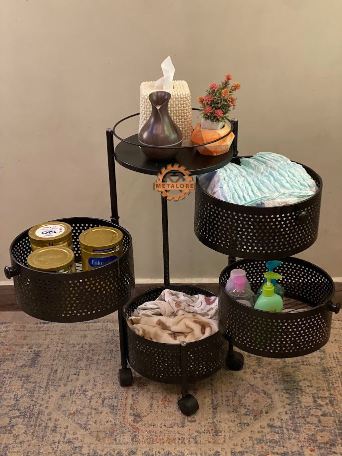 Metalore 3-Tier Fruit Basket Stand | Metal Kitchen Organizer | Vegetable Storage Rack | Black Perforated Design Pakistan