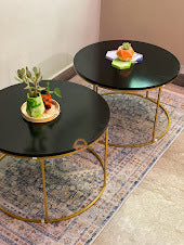 Metalore Round Black Coffee Table | 24 Inch Diameter | Gold Frame | Modern Center Table | Acrylic MDF Side Table Pakistan