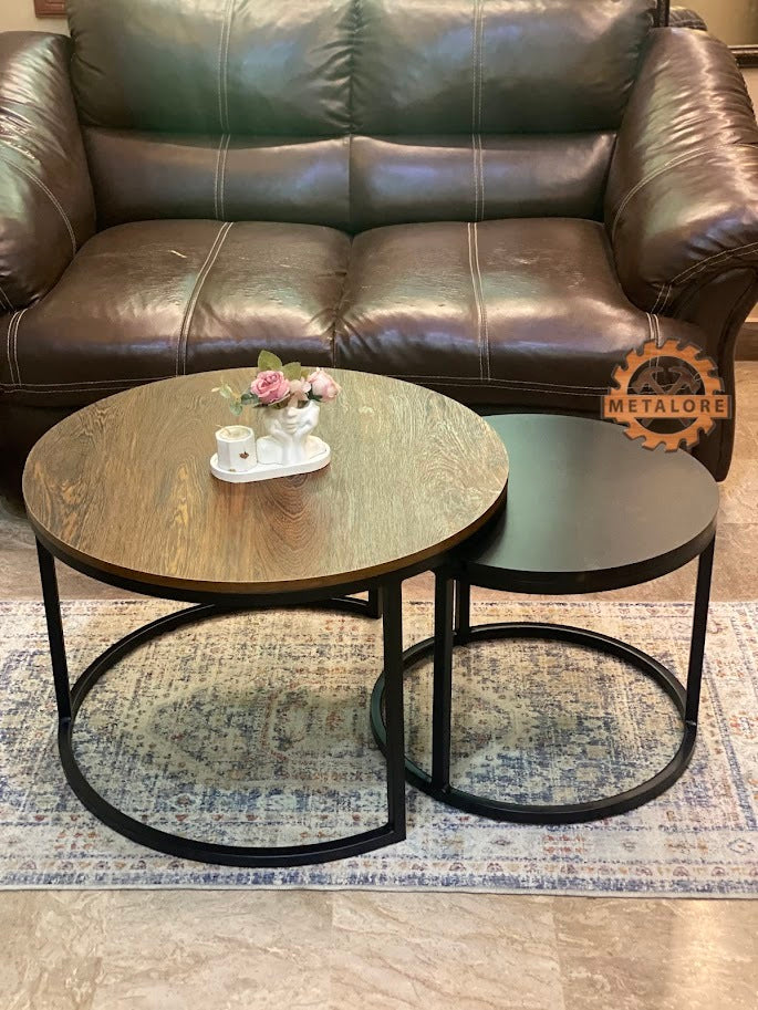 Metalore Tactil Two Tone Coffee Table Set | Nesting Round Center Table | 2 Piece Living Room Table Pakistan"