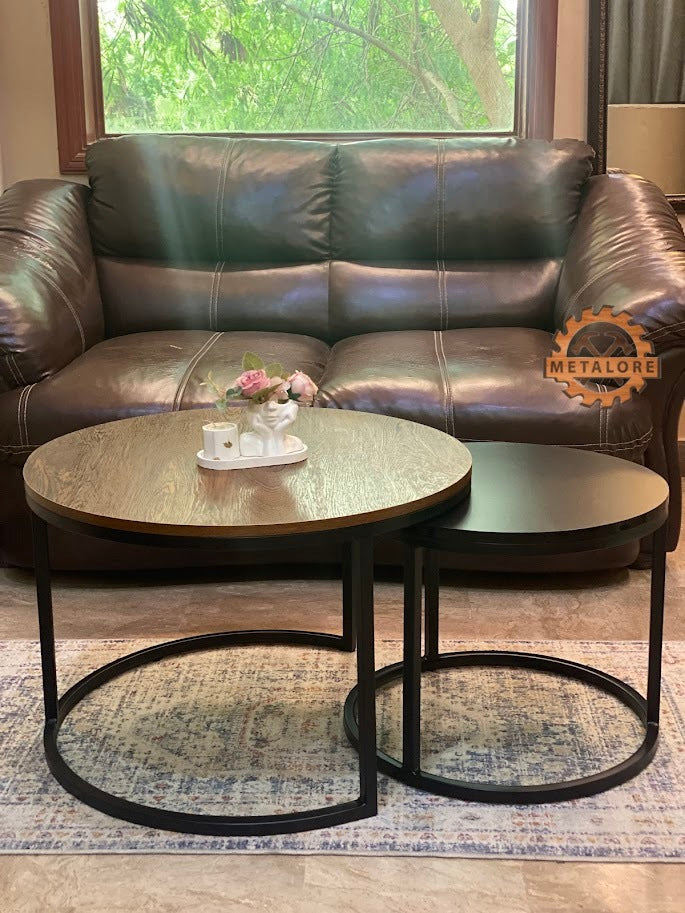 Metalore Tactil Two Tone Coffee Table Set | Nesting Round Center Table | 2 Piece Living Room Table Pakistan"