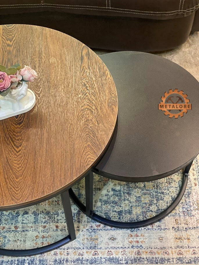 Metalore Tactil Two Tone Coffee Table Set | Nesting Round Center Table | 2 Piece Living Room Table Pakistan"