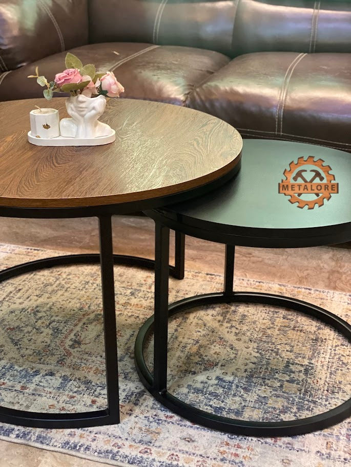 Metalore Tactil Two Tone Coffee Table Set | Nesting Round Center Table | 2 Piece Living Room Table Pakistan"