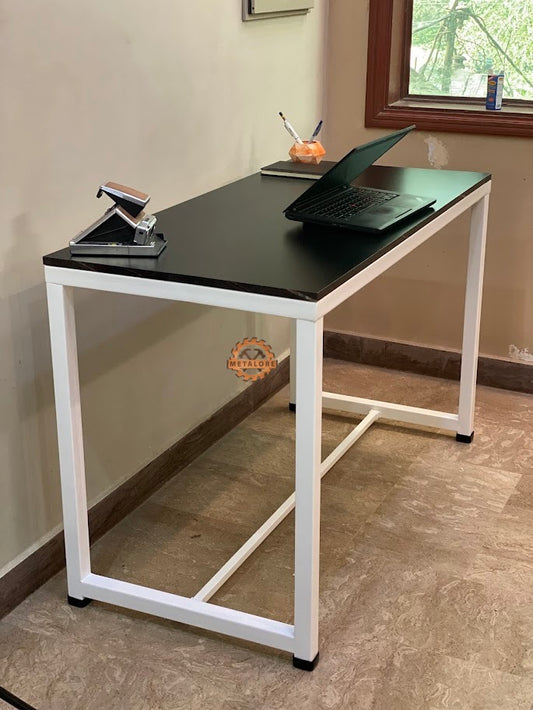 Metalore Office Computer Table 4 Feet | Black Top White Frame | Study Desk | Metal Legs Workstation Pakistan