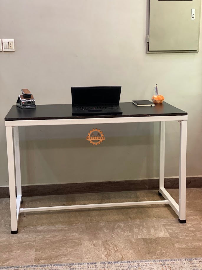 Metalore Office Computer Table 4 Feet | Black Top White Frame | Study Desk | Metal Legs Workstation Pakistan