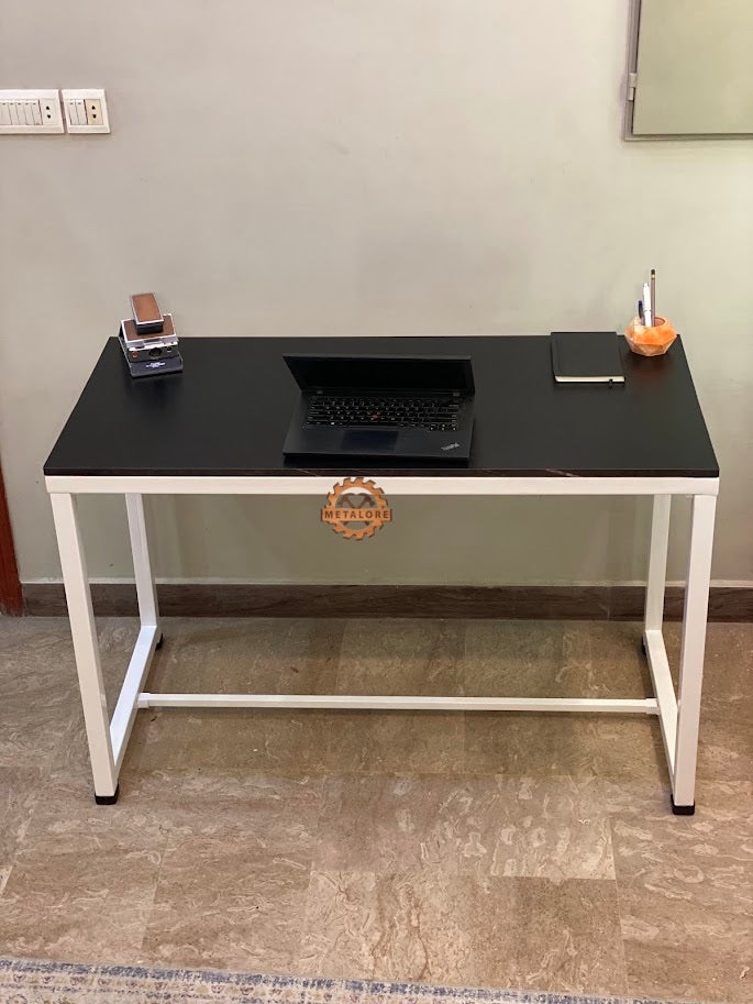 Metalore Office Computer Table 4 Feet | Black Top White Frame | Study Desk | Metal Legs Workstation Pakistan