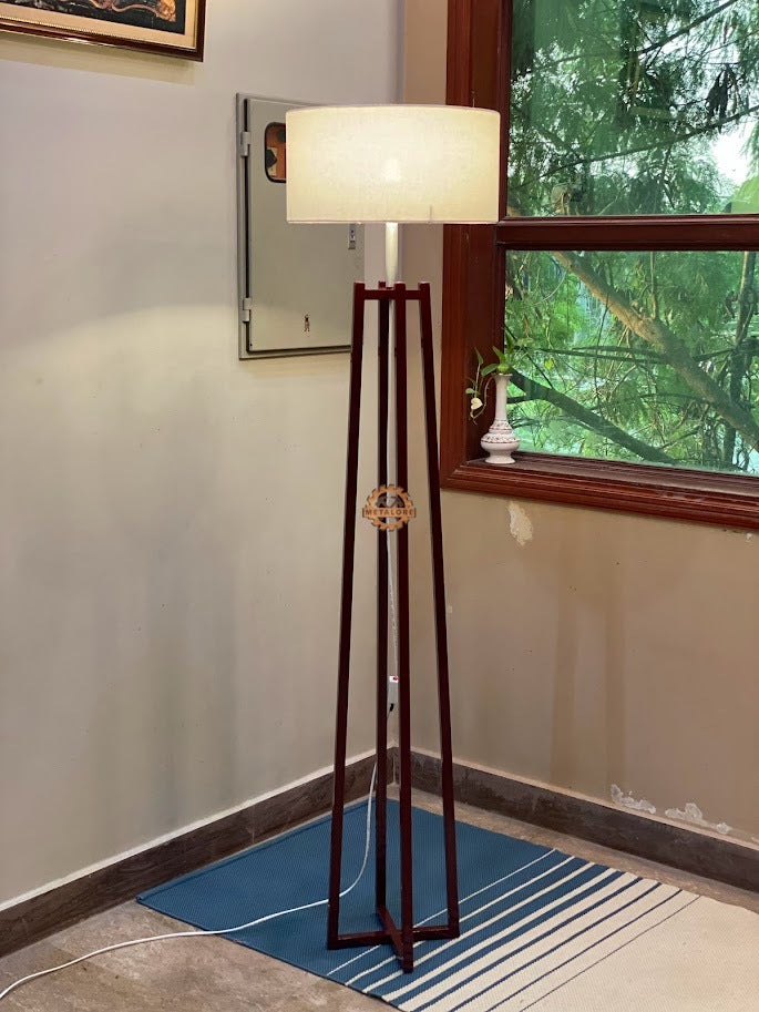 Metalore Wooden Floor Lamp | Modern Standing Lamp | Tripod Design Floor Light | Living Room Bedroom Lamp Pakistan
