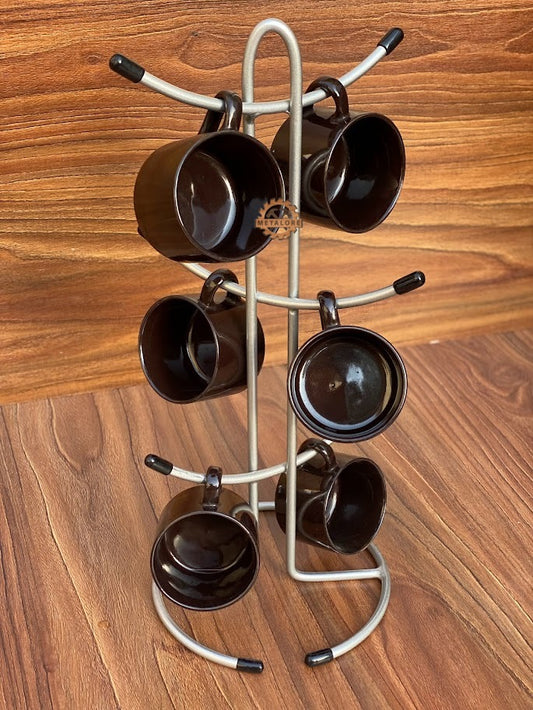 Metalore Mug Tree Stand | 6 Hook Cup Holder | Kitchen Organizer | Coffee Mug Holder Stand Pakistan"