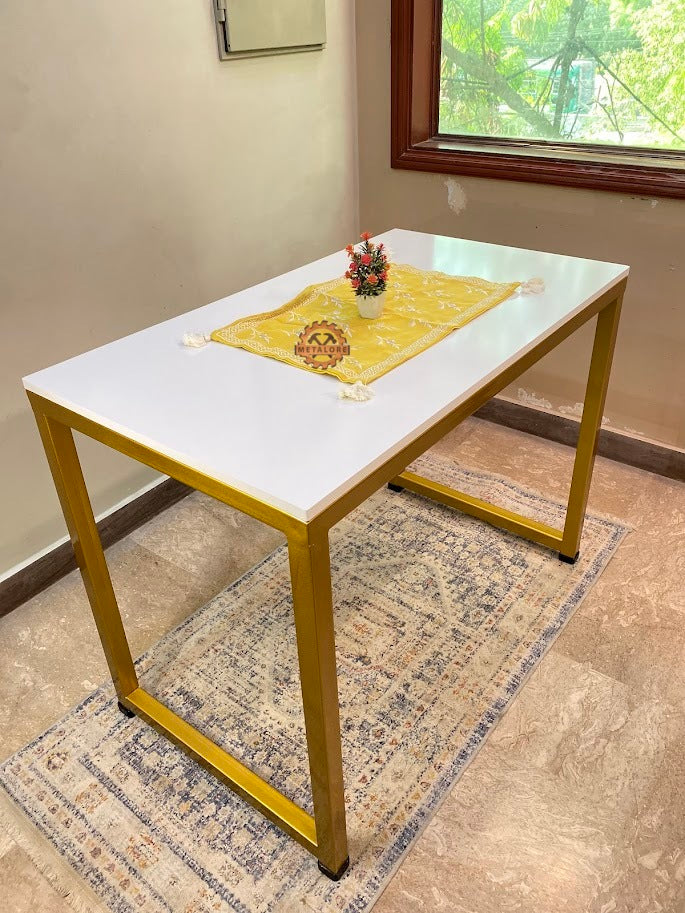 Metalore Office Computer Table 4 Feet | White Top Gold Frame | Study Desk | Metal Legs Workstation Pakistan