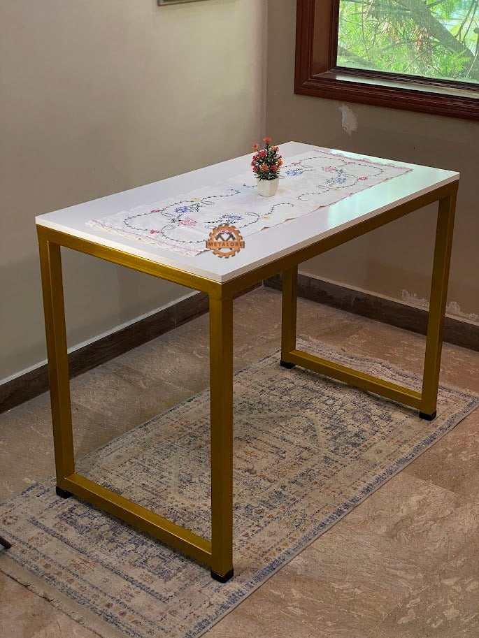 Metalore Office Computer Table 4 Feet | White Top Gold Frame | Study Desk | Metal Legs Workstation Pakistan