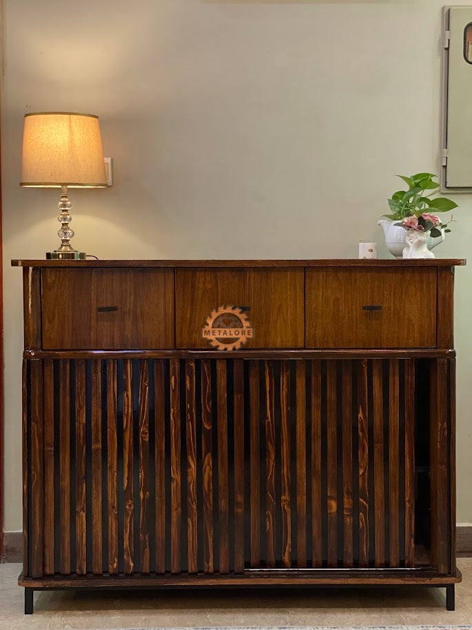 Metalore Wooden Storage Cabinet | 3 Drawer Sideboard | Entryway Console Table | Living Room Storage Furniture Pakistan