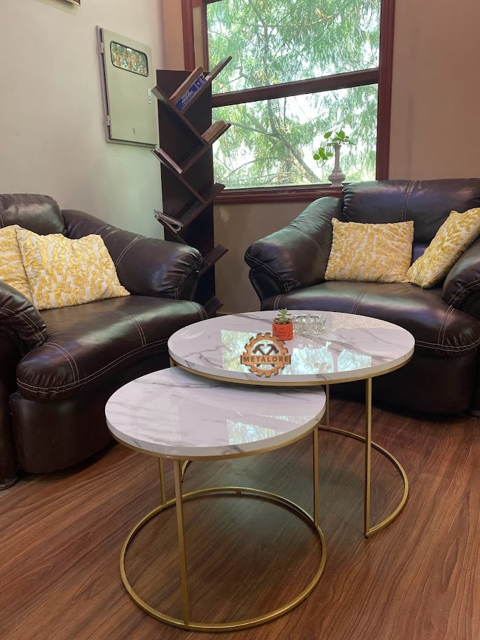 Metalore White Marble Coffee Table Set | Nesting Round Center Table | 2 Piece Living Room Table Pakistan"
