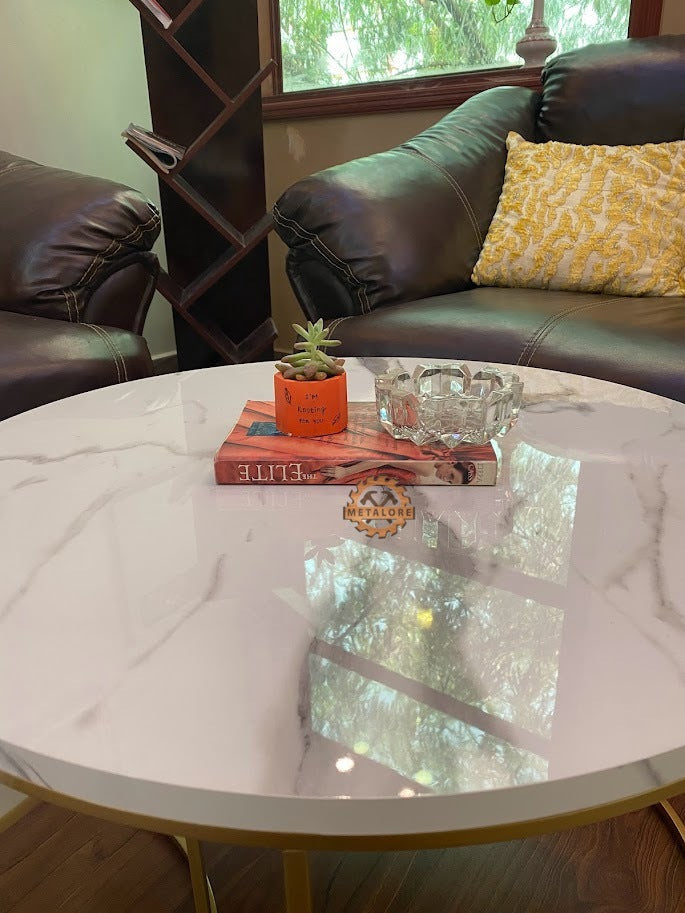 Metalore White Marble Coffee Table Set | Nesting Round Center Table | 2 Piece Living Room Table Pakistan"