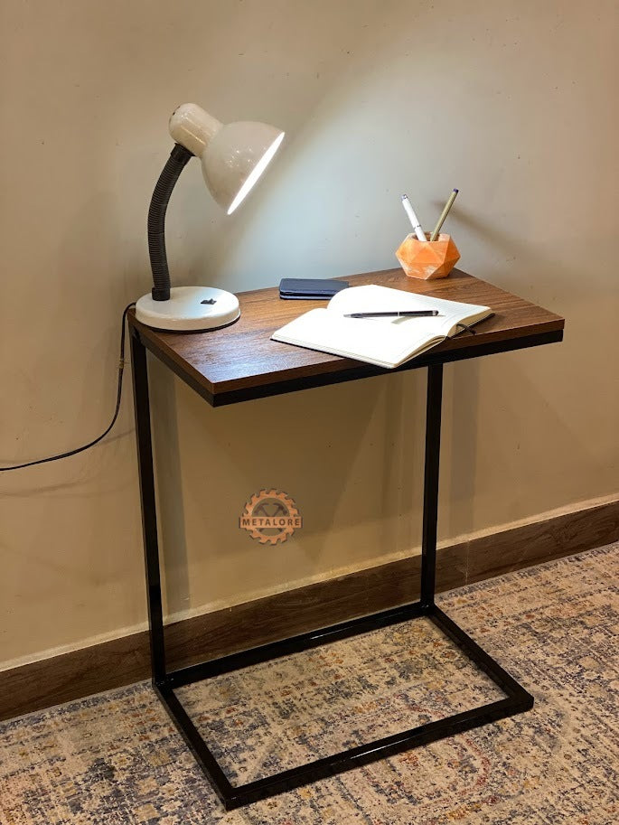 Metalore C Shape Side Table | Sofa Laptop Table | Wood Top Black Metal Frame | Space Saving Furniture Pakistan