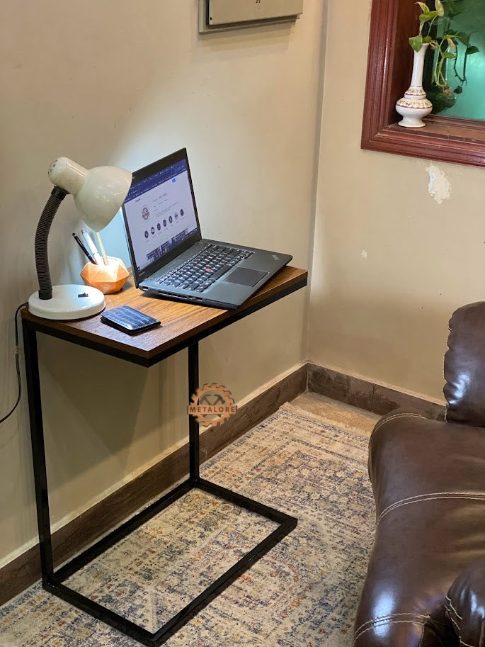 Metalore C Shape Side Table | Sofa Laptop Table | Wood Top Black Metal Frame | Space Saving Furniture Pakistan