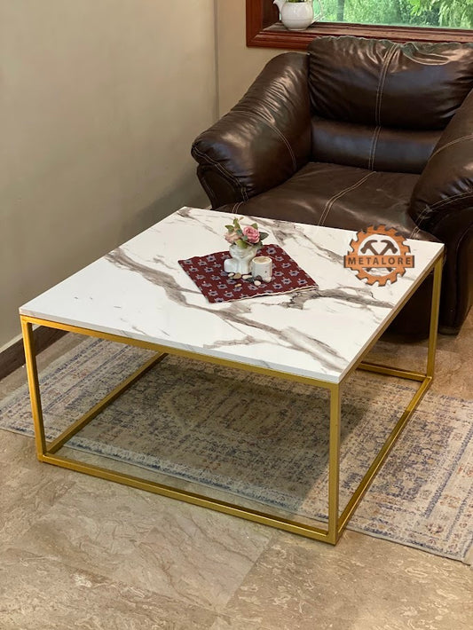 Metalore Luxury Marble Acrylic Coffee Table | Golden Frame | MDF Base | Large Center Table for Drawing Room Pakistan