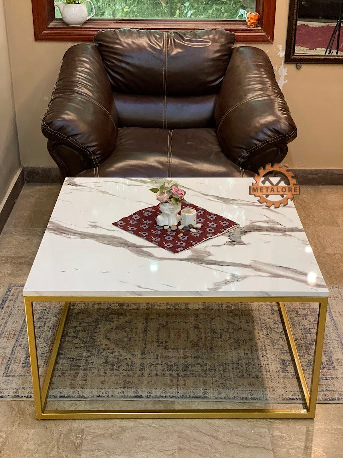 Metalore Luxury Marble Acrylic Coffee Table | Golden Frame | MDF Base | Large Center Table for Drawing Room Pakistan