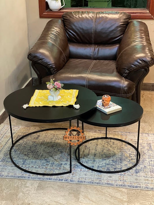 Metalore Black Coffee Table Set | Nesting Round Center Table | 2 Piece Living Room Table Pakistan