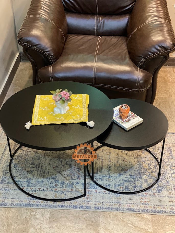 Metalore Black Coffee Table Set | Nesting Round Center Table | 2 Piece Living Room Table Pakistan