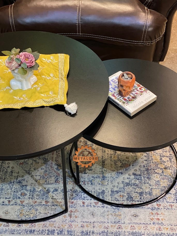 Metalore Black Coffee Table Set | Nesting Round Center Table | 2 Piece Living Room Table Pakistan