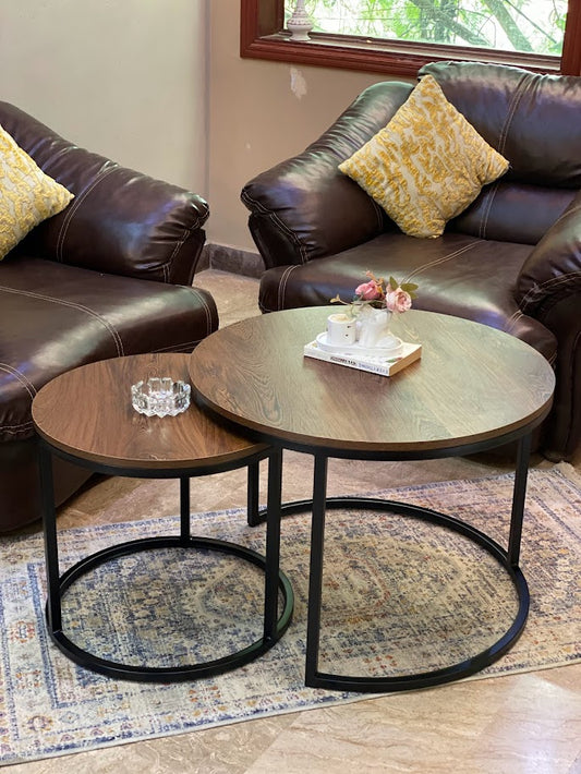 Metalore Tactile Table Set | Nesting Round Center Table | 2 Piece Living Room Table Pakistan"