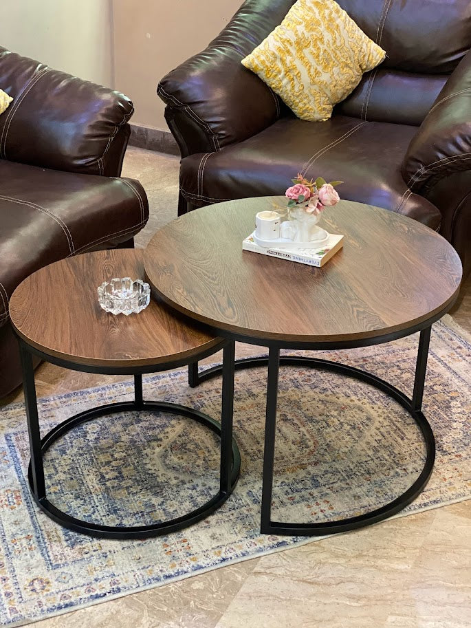 Metalore Tactile Table Set | Nesting Round Center Table | 2 Piece Living Room Table Pakistan"
