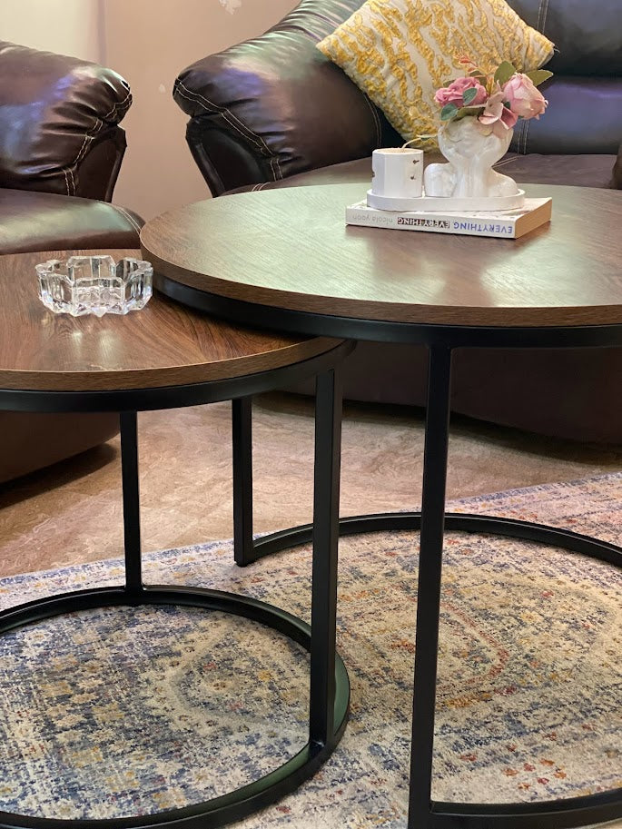 Metalore Tactile Table Set | Nesting Round Center Table | 2 Piece Living Room Table Pakistan"