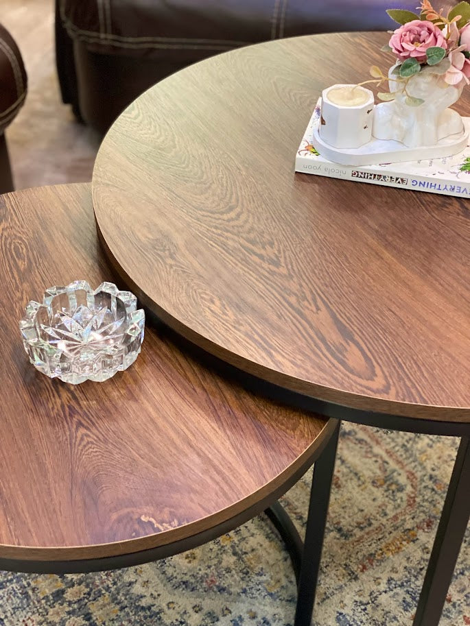 Metalore Tactile Table Set | Nesting Round Center Table | 2 Piece Living Room Table Pakistan"