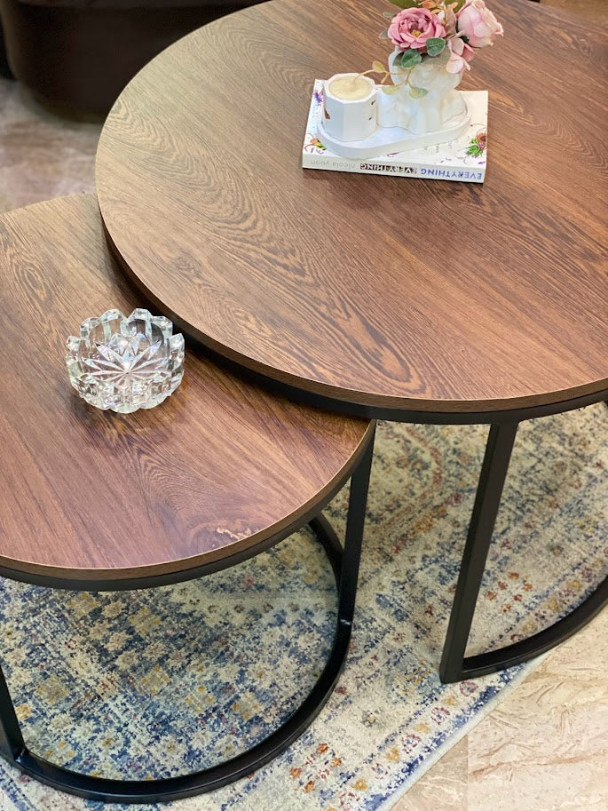 Metalore Tactile Table Set | Nesting Round Center Table | 2 Piece Living Room Table Pakistan"