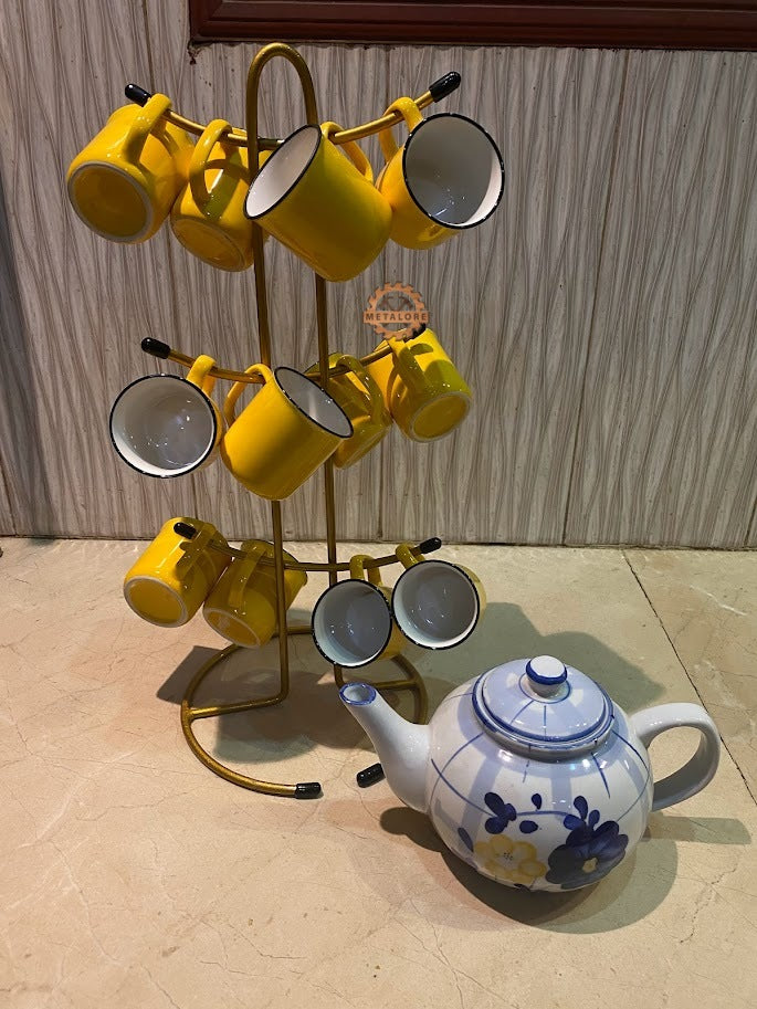 Metalore Mug Tree Stand | 6 Hook Cup Holder | Kitchen Organizer | Coffee Mug Holder Stand Pakistan"