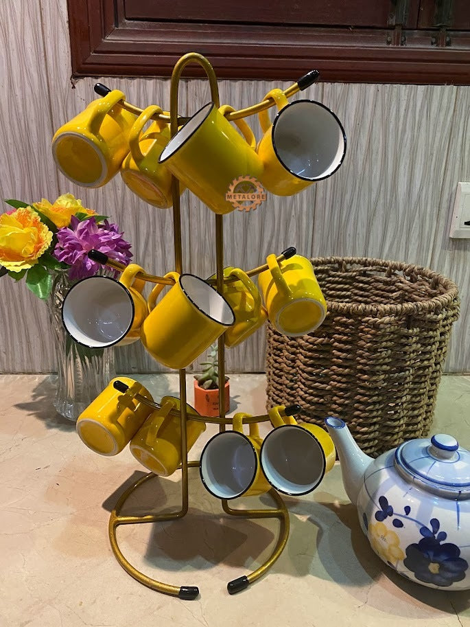 Metalore Mug Tree Stand | 6 Hook Cup Holder | Kitchen Organizer | Coffee Mug Holder Stand Pakistan"